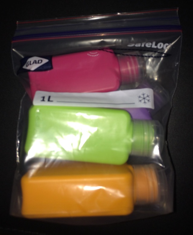 IKEA travel bottles in freezer bags